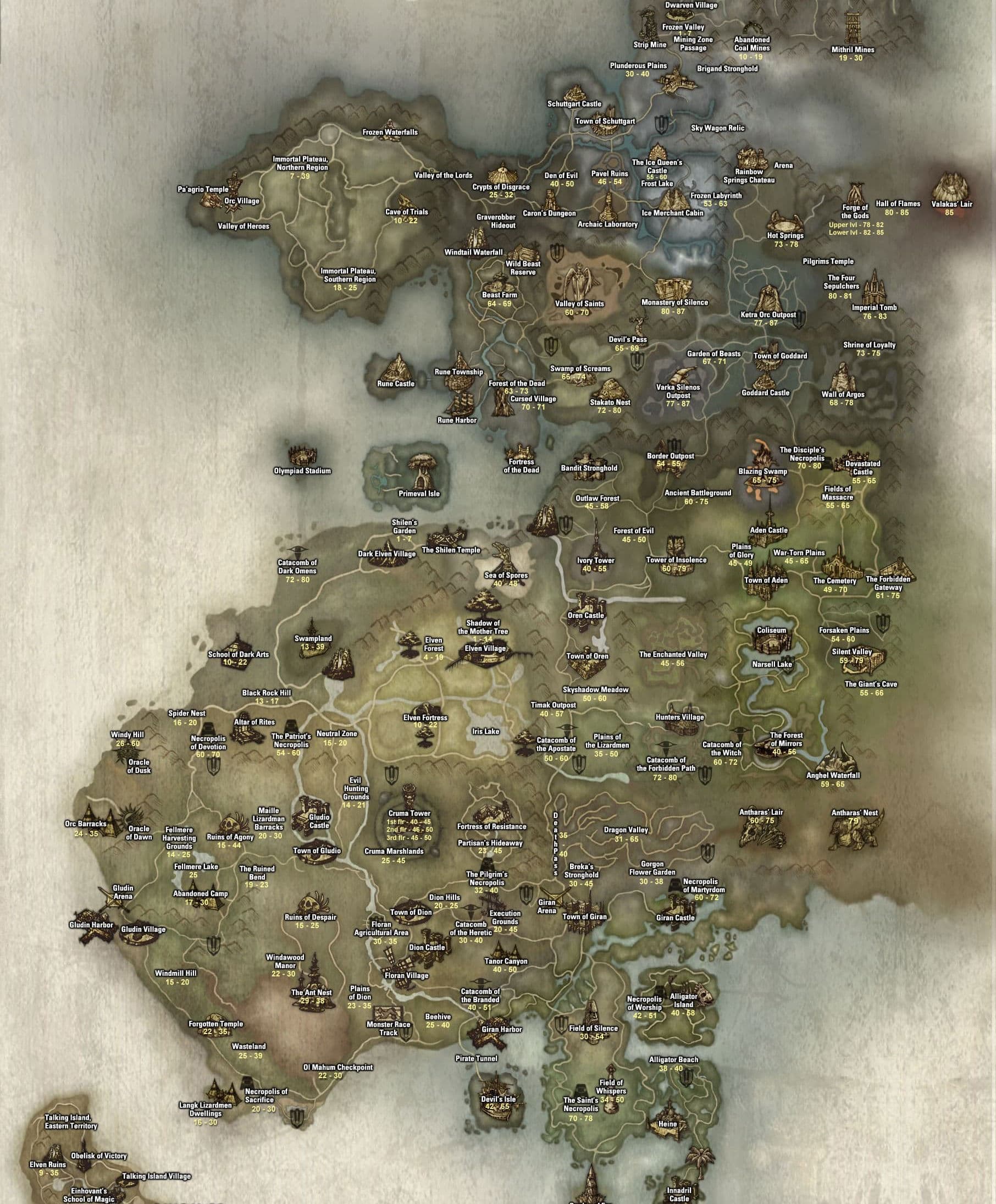 Lineage 2 Gracia Final Monster Level Map